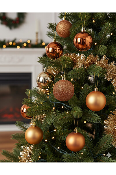 DODOMAR 6 سم - كرة زينة نحاسية لامعة بلمعة فضية لعيد الميلاد، 6 قطع، زينة للش...