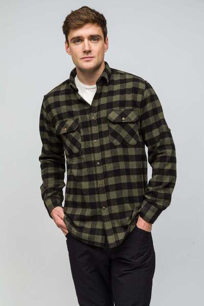 Od Sportswear Crafter Oduncu Gömleği Yumuşak Tuşe - Haki Siyah Ekose