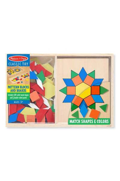 Melissa & Doug Wooden Shape Blocks - 120 Solid Wooden Shapes & 5 Double-Sided Boards