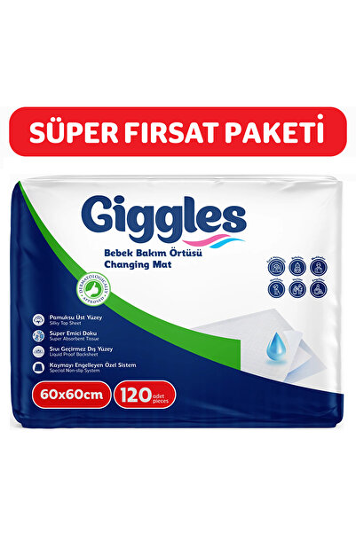 giggles Bebek Bakım Örtüsü 60x60 Alt Açma Bezi 12 paket (120 adet)