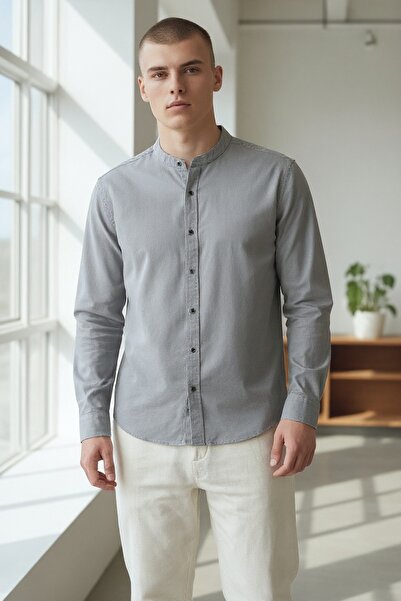 MODA Gabardin Yakasız Modern Kesim Rahat Gömlek – Dökümlü Şık Model