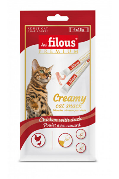 Les Filous Recompense cremoase pentru pisici, pui și rață, 4 x 15 g (6 bucăți)