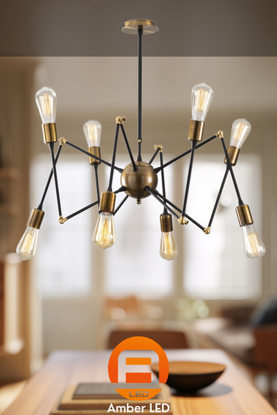 AmberLED Rustik Metal Gövdeli 8'Li Avize Mutfak ve Salon İçin E27 Uyumlu