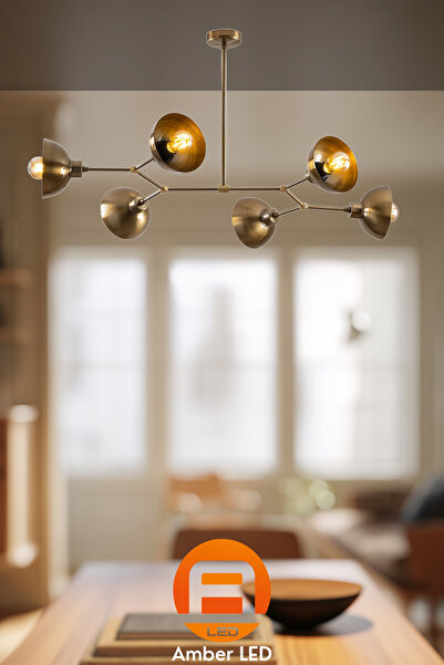 AmberLED Metal Gövdeli 6'lı Avize Modern Tasarım ile Salon ve Antre İçin E27 ...