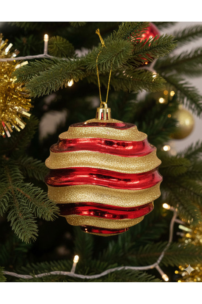 DODOMAR 15 cm – Ornament de Crăciun cu dungi orizontale albe, roșu strălucito...