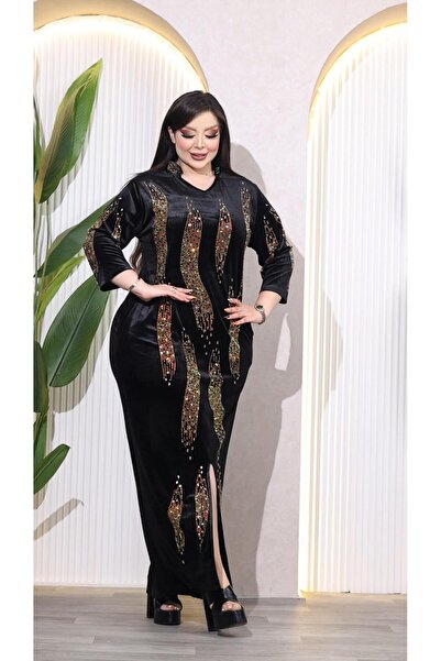 Kokostrendi فستان مخملي مرصع بالكريستال - أسود