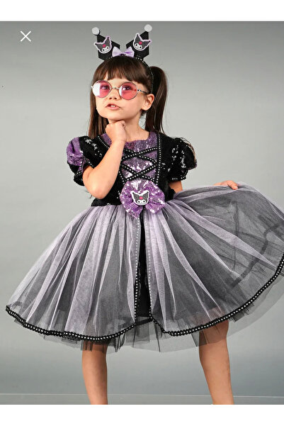DüşlerÜlkesi Kuromi kısa kollu prenses parti elbisesi