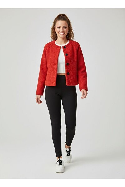 Tangül&Ali'S Moda Evi Kuzu Buklet Kırmızı Kısa Kaban
