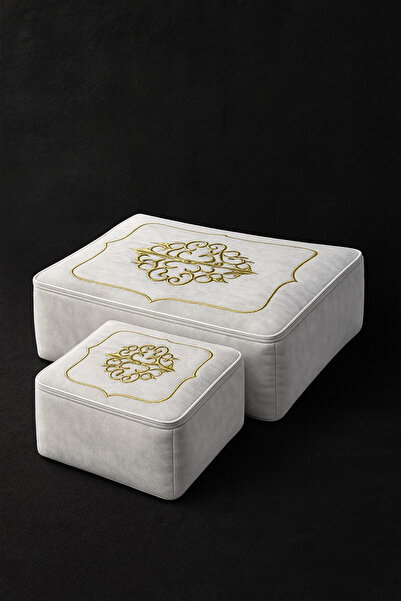 Teksev Laura 2'li (40x40/30x35) Kadife Gold Nakışlı Hurç Seti Çeyizlik Nişan Düğün Gelin Damat Bohçası