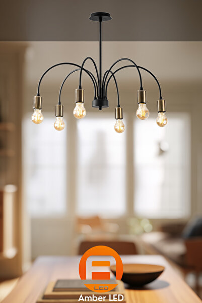 AmberLED Rustik Metal Gövdeli Avize Mutfak ve Salon İçin E27 Uyumlu