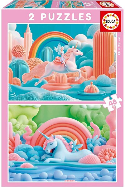 EDUCA - Set of 2 children's puzzles (48 pieces) - Magical unicorns