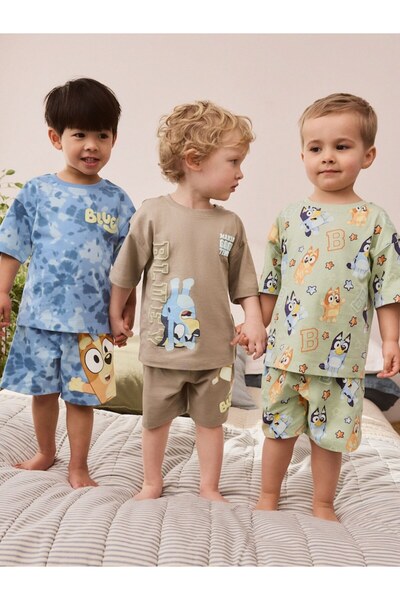 Next Baby Blue/Green Bluey 100% Cotton Short-Sleeved Bluey Licensed 3-Piece T...