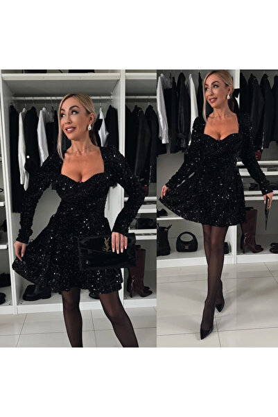 Demhana Boutique Rochie mini din catifea cu paiete