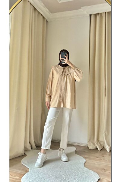 Suede Style 10072 - Thread Tie Baby Collar Women's Long Shirt