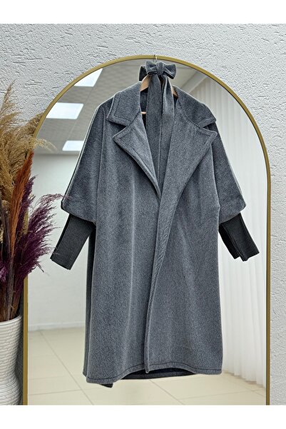 MİHRA STORE Μπουφάν Elvin με ελαστικό μανίκι, με ζώνη και κέντημα- BR7874 Γκρι