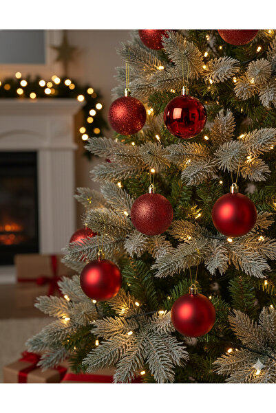 DODOMAR 8 cm – Ornament de Crăciun cu sclipici lucios, roșu mat, 6 bucăți, or...