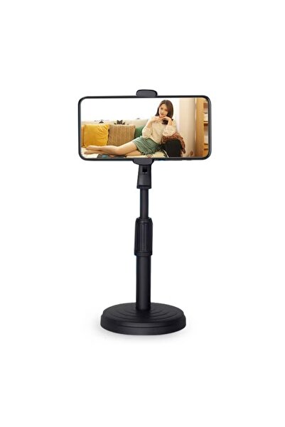 Generic Black desktop cell phone holder with a stable, round base