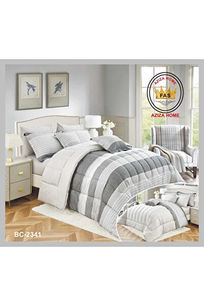 FABRIC A 10-piece cotton double duvet set in dark and light gray with soft li...