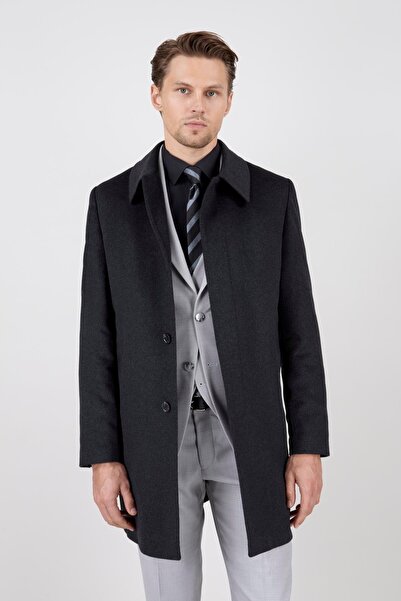 PR PACO ROMANO ART OF FASHİON Erkek Antrasit Kaşe Kaban