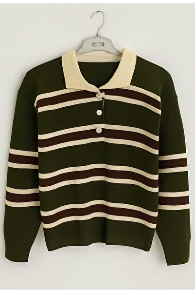 MODA VEDAT Pulover tricotat cu dungi pentru femei - (lungime 60 cm)