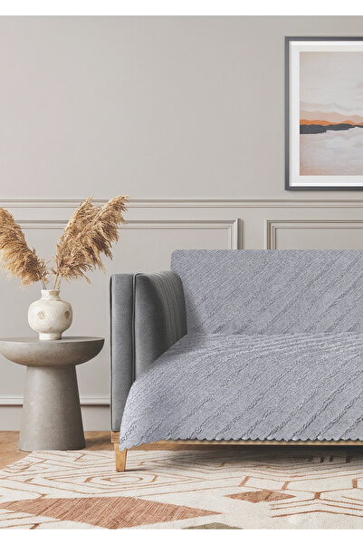 Sivalde غطاء أريكة من الشنيل مع شراشيب باللون الرمادي، غطاء أريكة/كنبة لغرفة المعيشة، 160×210 سم، قطعة واحدة