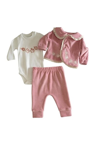 OMS Set de 3 piese din velur pentru fete 9-12 luni