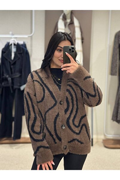 EDITION WOMAN Brown Relaxed Fit Patterned Soft Cardigan |   Ek100531042