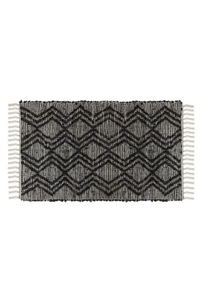 AB HOMES Διακοσμητικό χαλί, τεχνητό δέρμα, μαύρο ζιγκ-ζαγκ, 110x60 cm