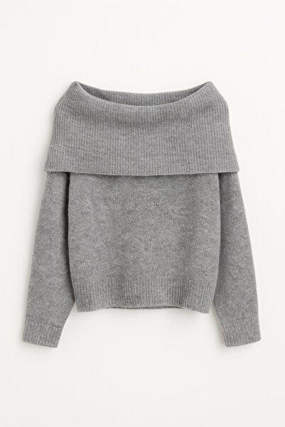 Mixray 6997 Women's Madonna Collar Wool Blend Knitwear Sweater Gray