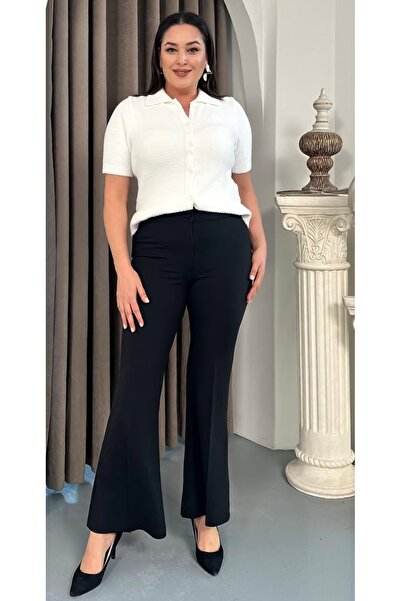 Butik Nilyam Women's Plus Size Stretchy High Waist Flared L Stretch Fabric t Shaping / Sculpting Fabric Pants 25100