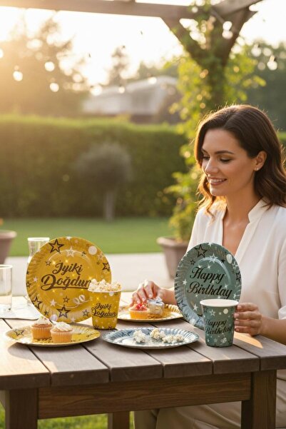 ikm balon Happy Birthday 8-Piece Plate and Cup Set