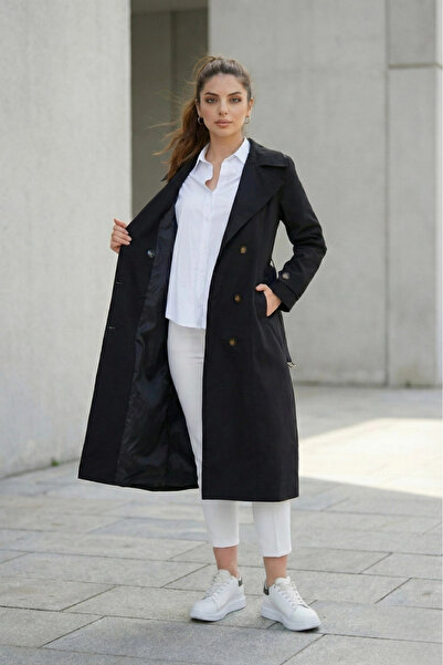 PASTELASTORE bumbac 100% Extra lung (120 cm) cu două rânduri de nasturi Trenci pentru femei 1121