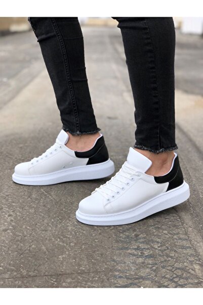 Lucy Shoes حذاء رياضي رجالي YG256 Estrella برباط يومي من الجلد CBT - أبيض/أسود