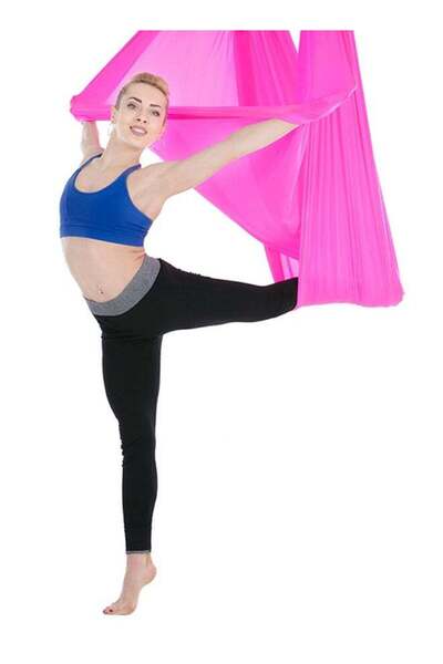 Generic Household Handstand Elastic Stretching Rope Aerial Yoga Hammock Set 32x15x22cm (Rose Red)