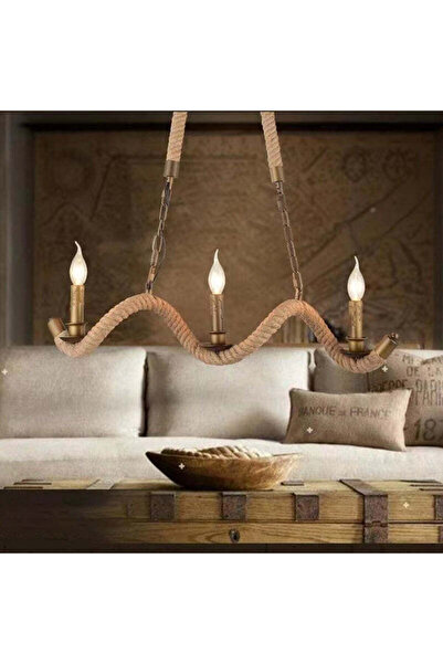 ALC-Shop Rope Chandelier, 3*E27, Brown, Metal and Rope LV572/3BK