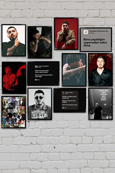 TABLOX Blok3 Hako Rapçi Türkçe Rap 12 Parça MDF Ahşap Dekoratif Tablo Seti