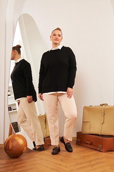 RMG Large Size Crew Neck Knitwear Sweater Black