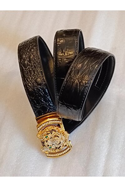 Butik Tülin Unisex Authentic Faux Leather Black Crocodile Printed Shiny Stone...