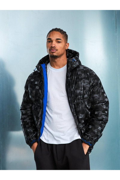 Chirkef Unisex Siyah Parlak Desenli Bomber Mont Coat