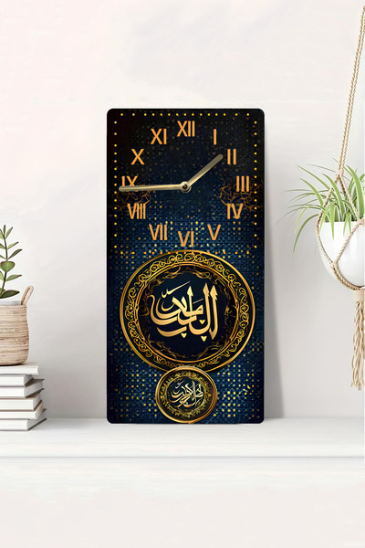 kutuTR 2Duv Printing Mdf Table Clock with 3D Look Gold Line Art and Roman Numeral Design 20X40 Cm-Dts173