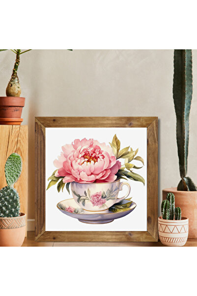 Tuba Decor Tablou pătrat cu rama din lemn cu trandafir cupa