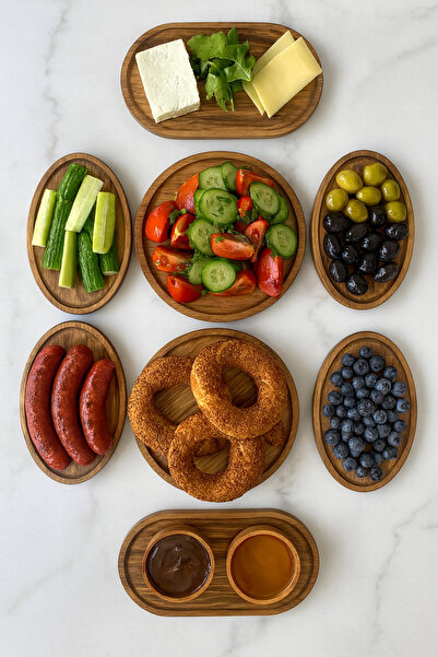 Onouqo Rustik Ahşap Sunum Tabağı Seti | Oval & Yuvarlak Servis Tabakları | Doğal Ağaç – 8 Parça