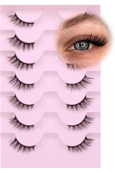 genric رموش صناعية ثلاثية الأبعاد كثيفة بمظهر طبيعي على شكل عين القطة من هاف لاشز، شريط قصير بطول 12 مم، 7 أزواج