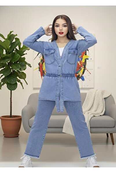 BeModal Women's Jean Jacket Denim Casual V-Neck Elastic Waist Relaxed Fit