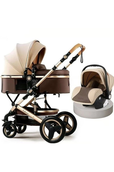 Belecoo Cărucior Bubu-Still Sun Cream 3 în 1 cu geantă de scutece și suspensie pe roți