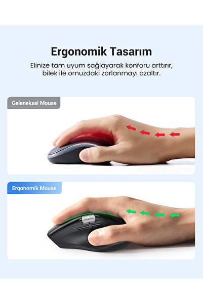 Ugreen Ergonomik 5000 DPI Sessiz Kablosuz Wireless Mouse, Siyah , 45792