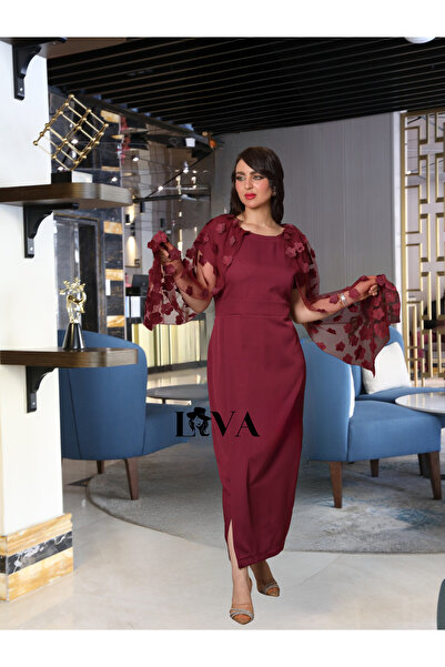 Liva Soft burgundy dress with sheer, flowing sleeves
