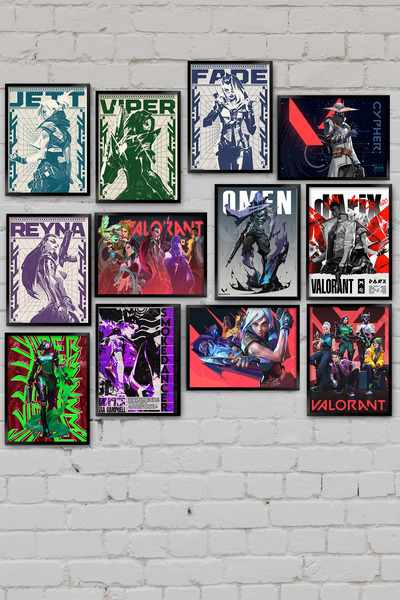 TABLOX Set de 12 tablouri decorative din MDF Valorant Jett Viper Fade Reyna C...