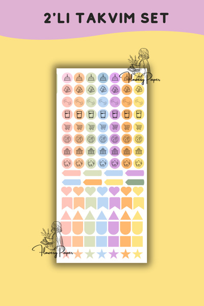 Flowery Paper Icon Stiker sayfası -2 Sayfası, Defter,ajanda ,journal,scrapboo...