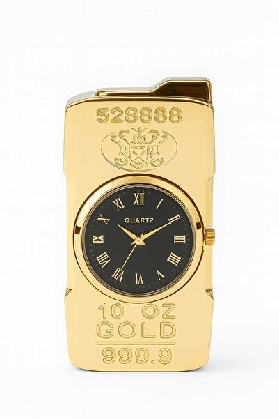 Trendolya Saat Detaylı Altın Desenli Çakmak